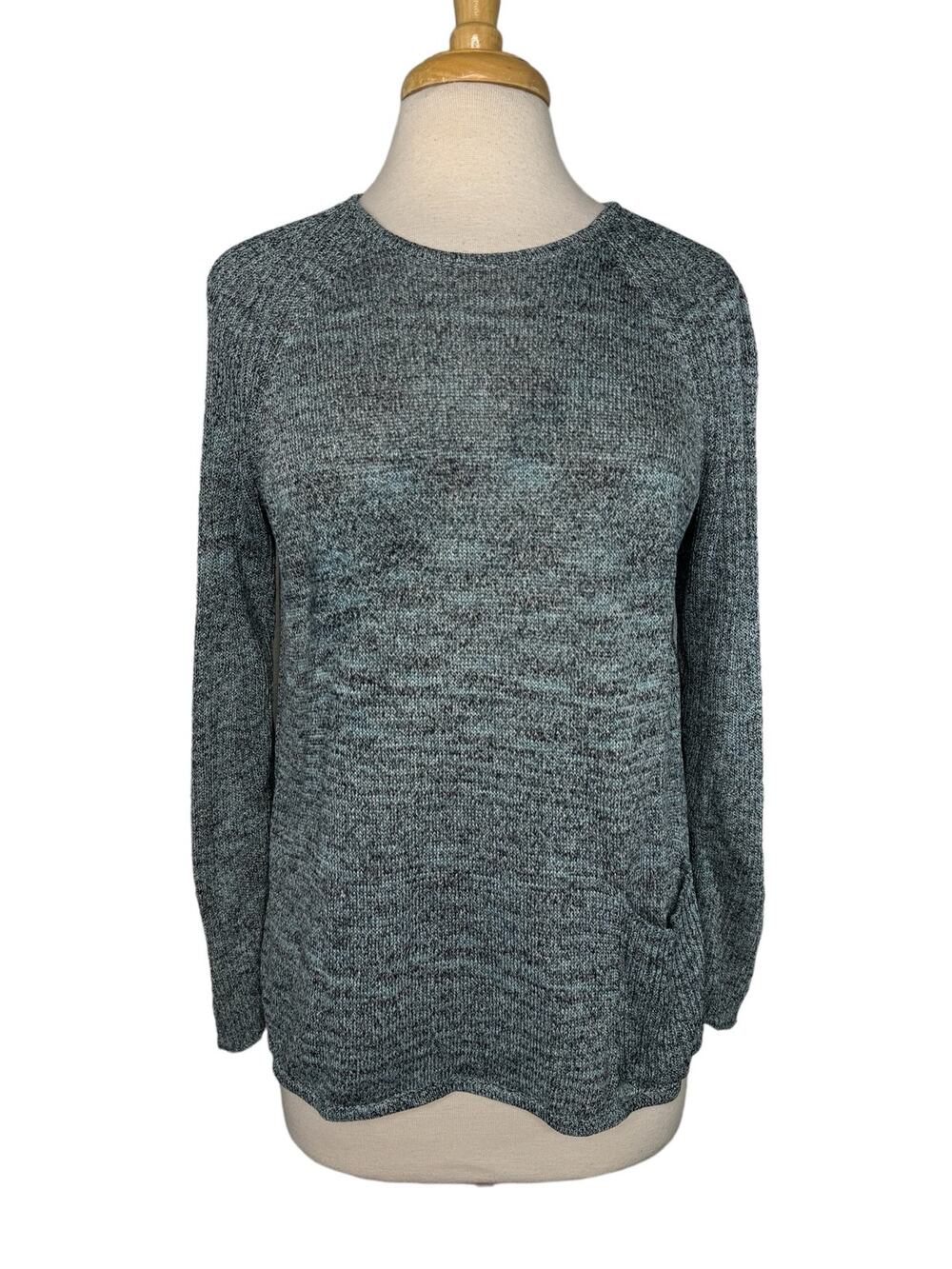 J.JILL PureJill Linen Blend Pullover Sweater Teal Navy Pocket Size Large Petite
